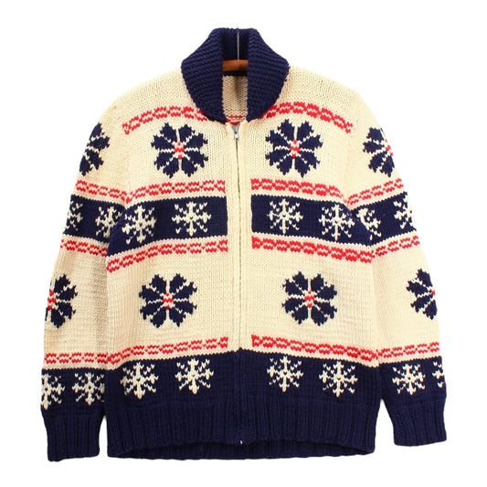 60s Cowichan style snowflake wool zip sweater Small