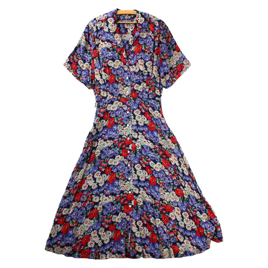 80s Polo Ralph Lauren floral rayon dress sz14