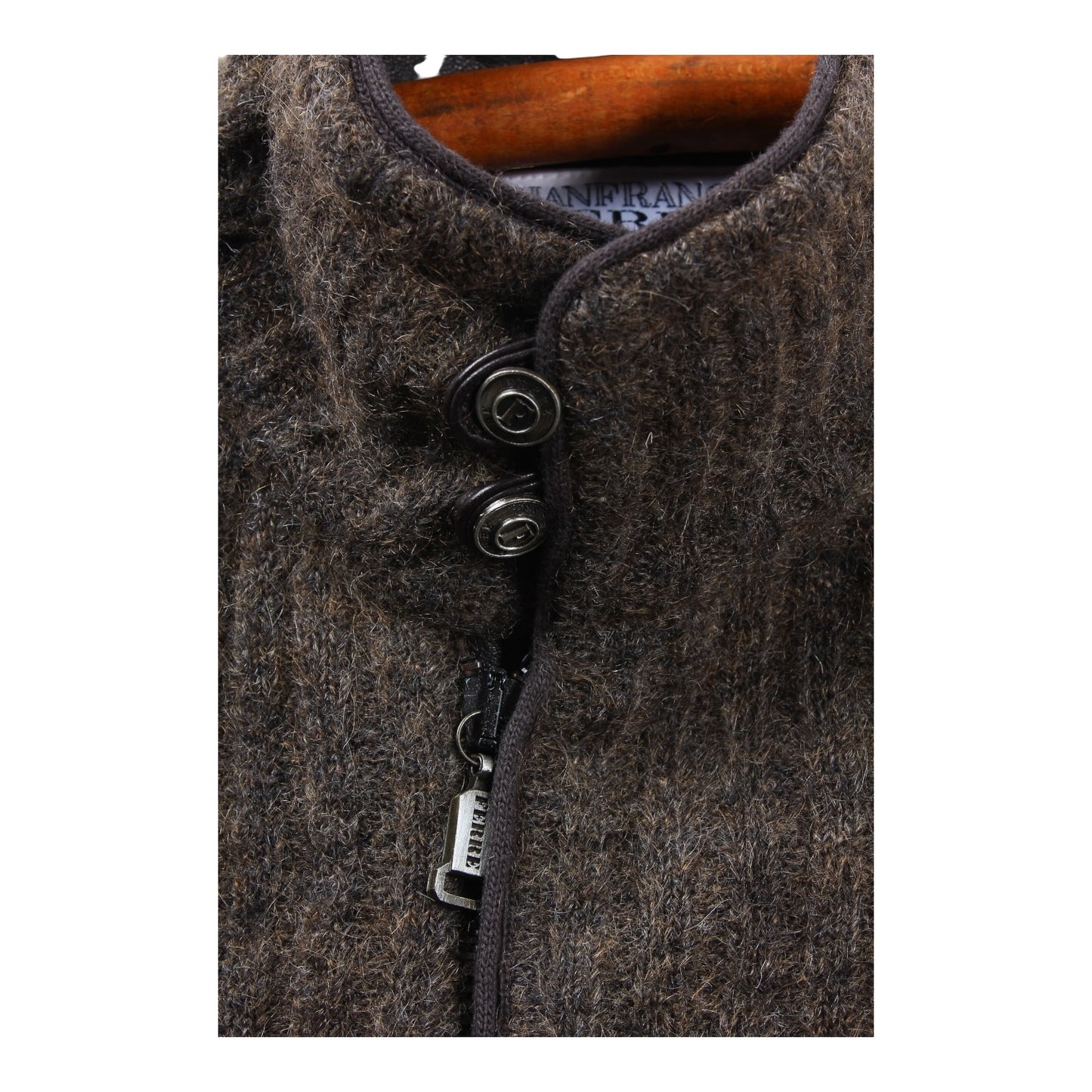 Gianfranco ferre wool and leather zip sweater XL