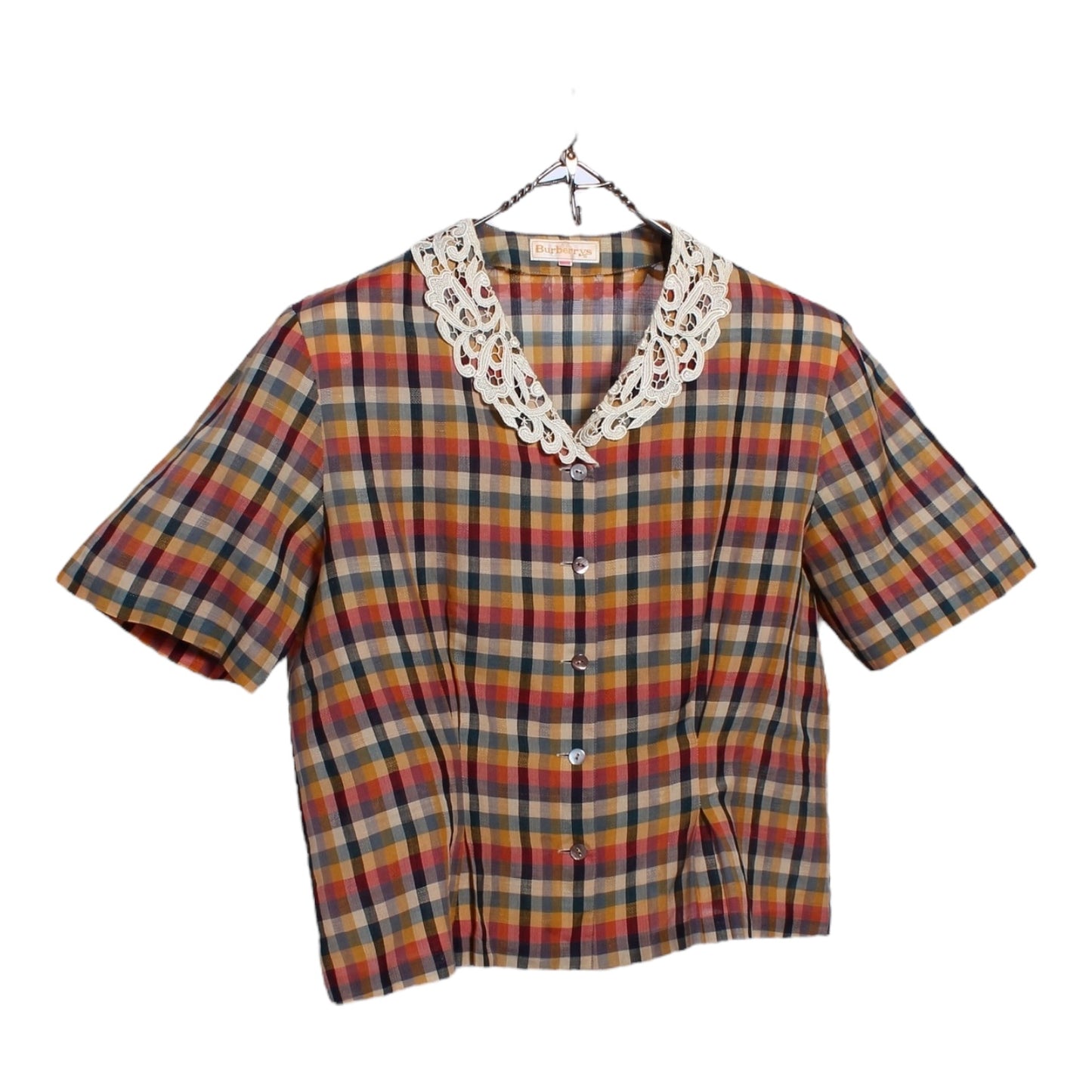 80s Burberry lacey button up blouse small