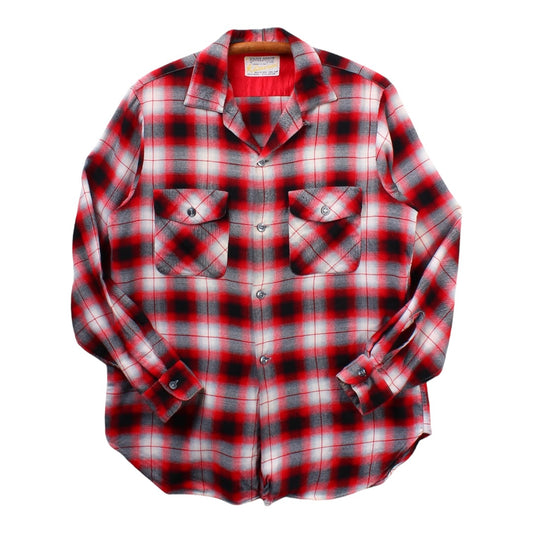 50s Golden arrow shadow plaid camp collar wool/rayon button up