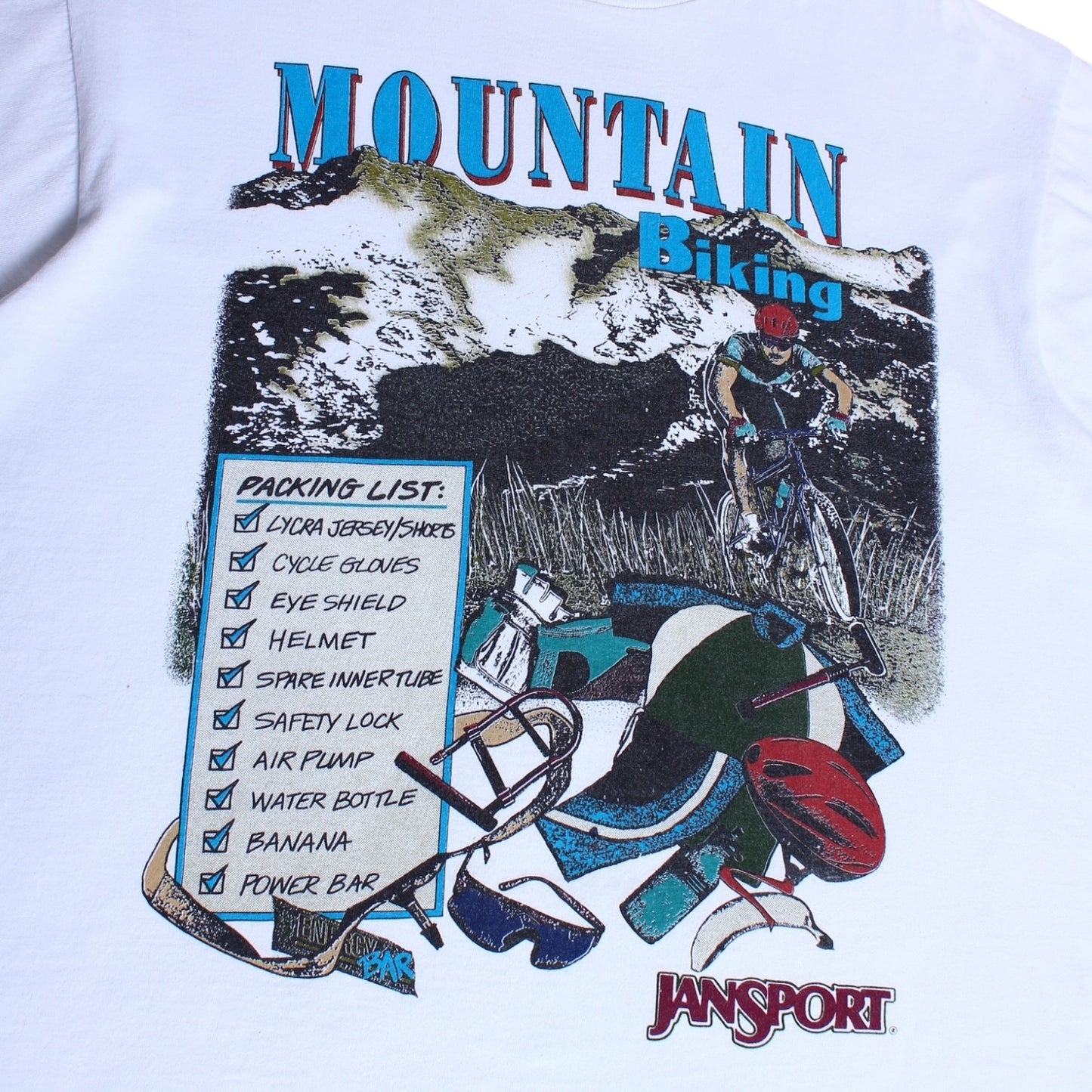 90s Mountain biking jansport tee large