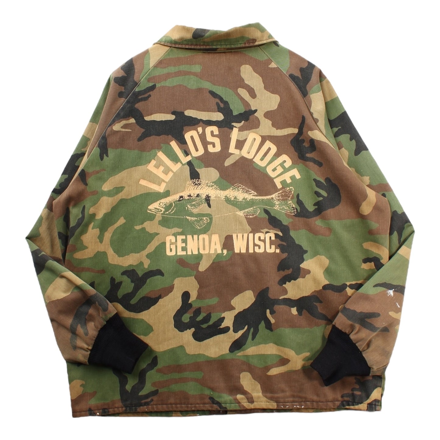 80s Lelos lodge walleye genoa wisconsin camo jacket XL