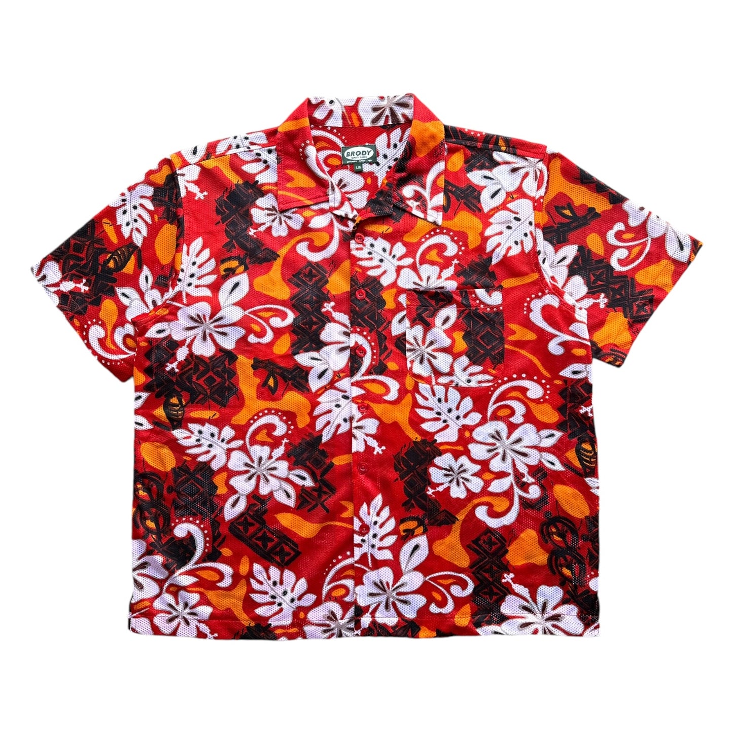 Y2K Jersey material hawaiian camp shirt L/XL