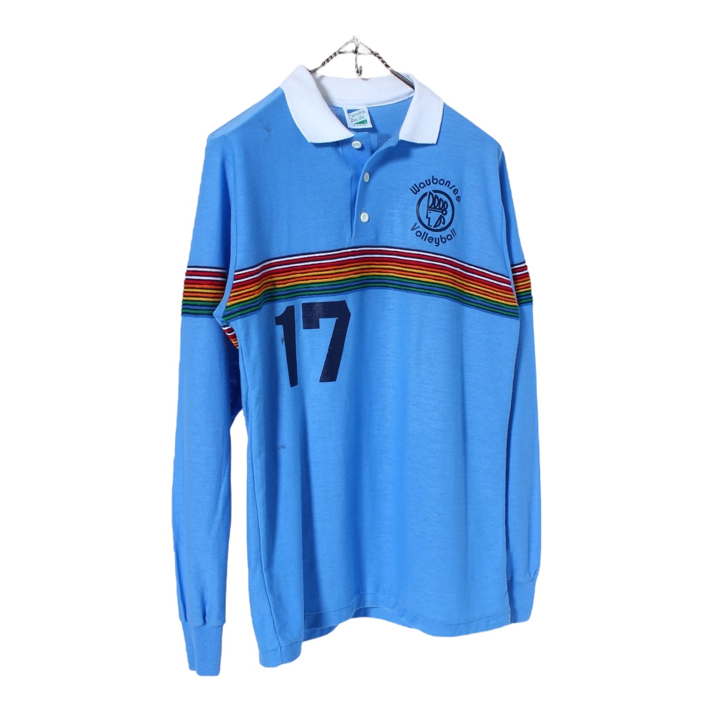 70s Waubonsee rainbow polo shirt small