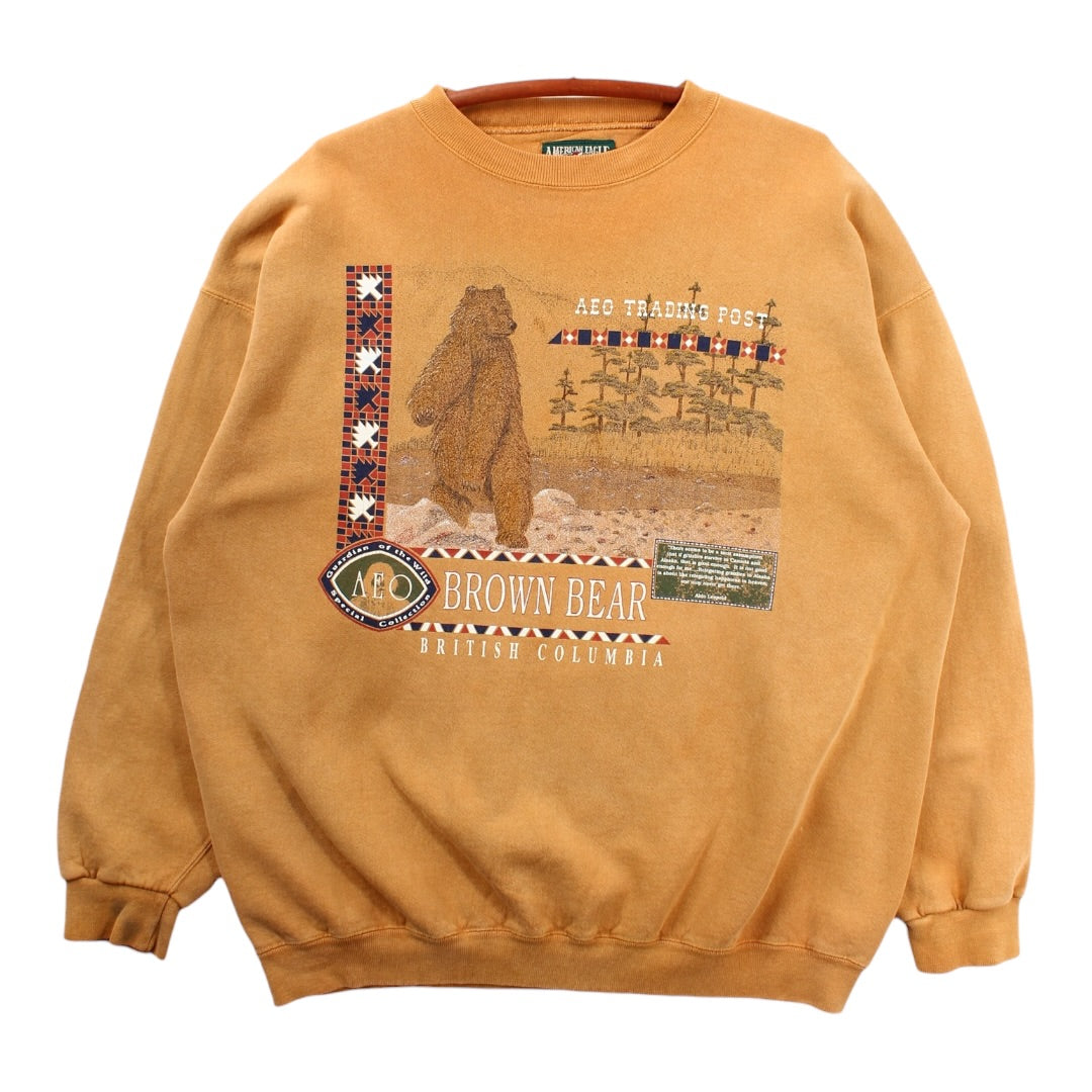 90s American Eagle brown bear british columbia crewneck XL