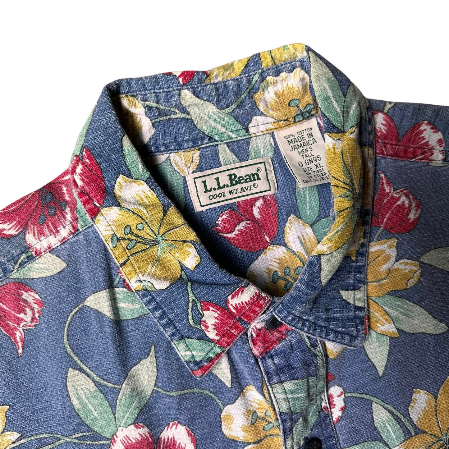 LL Bean cool weave flower print button up XL