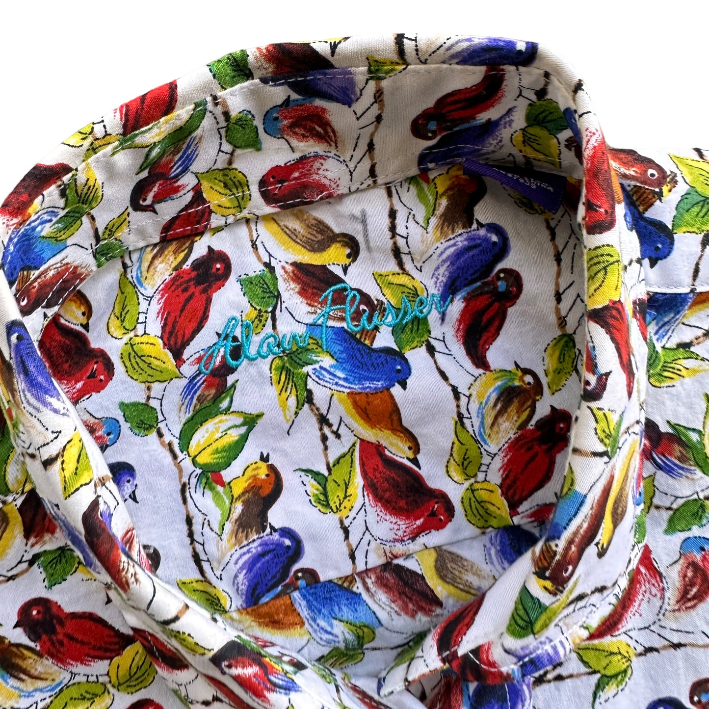 Bright bird pattern button up large