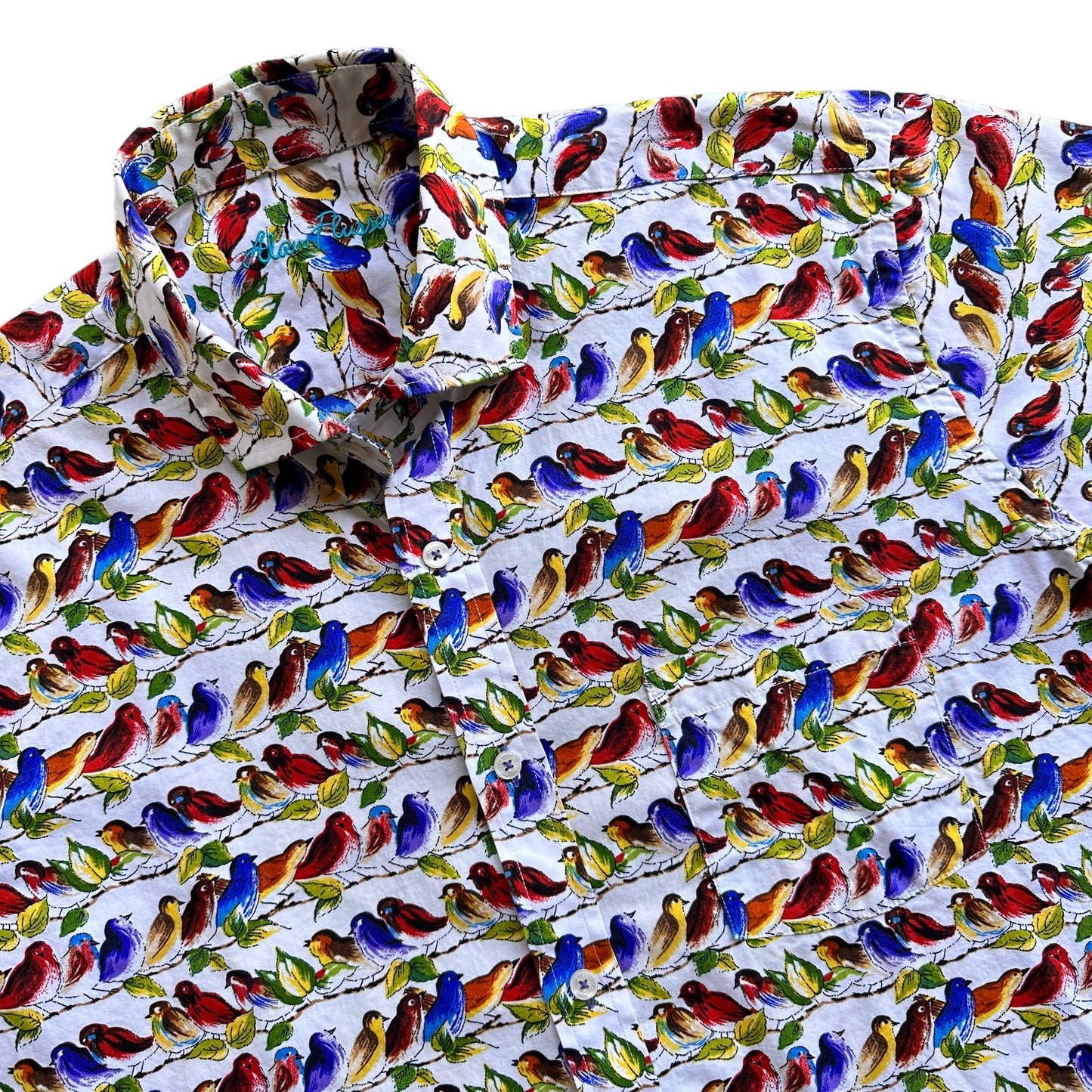 Bright bird pattern button up large