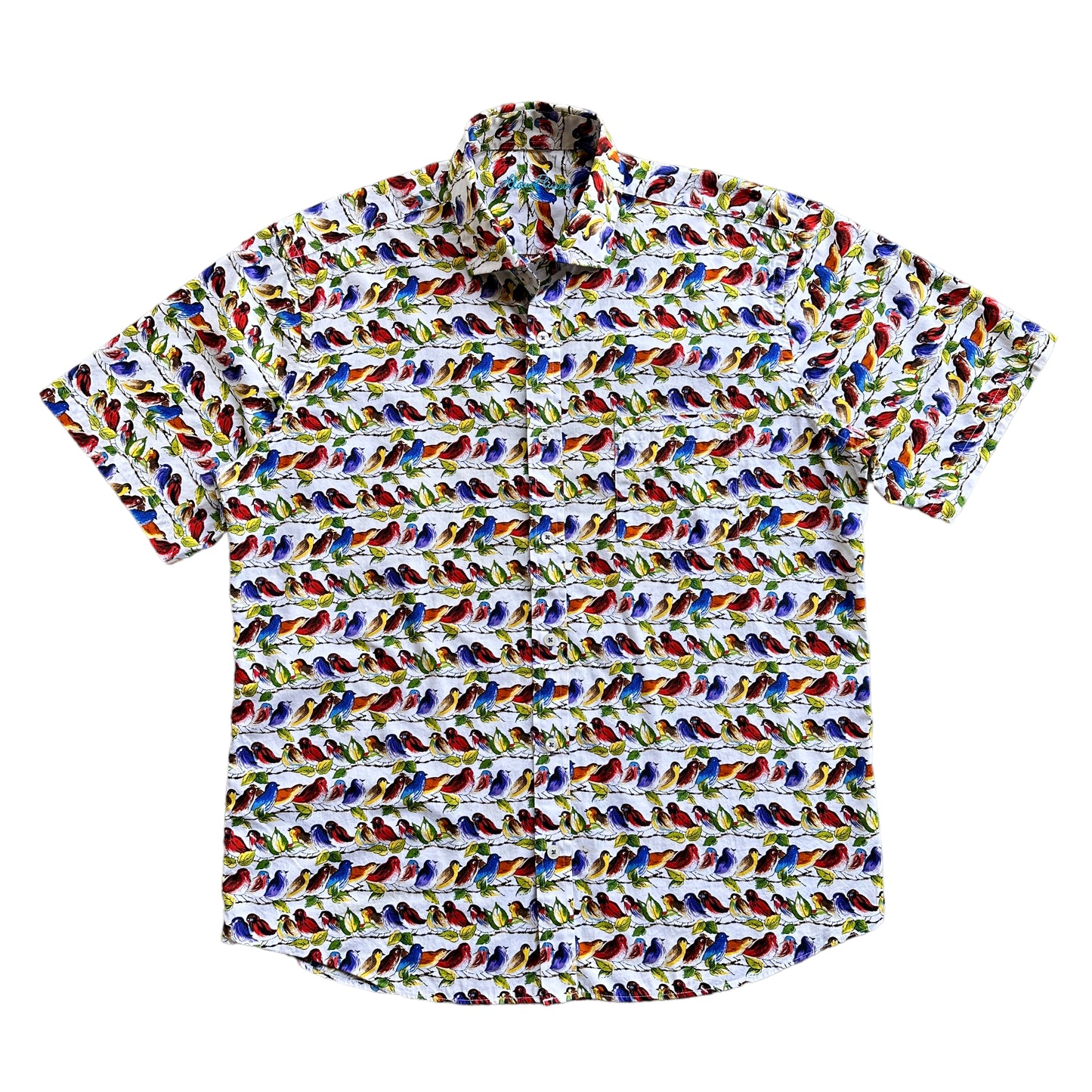 Bright bird pattern button up large