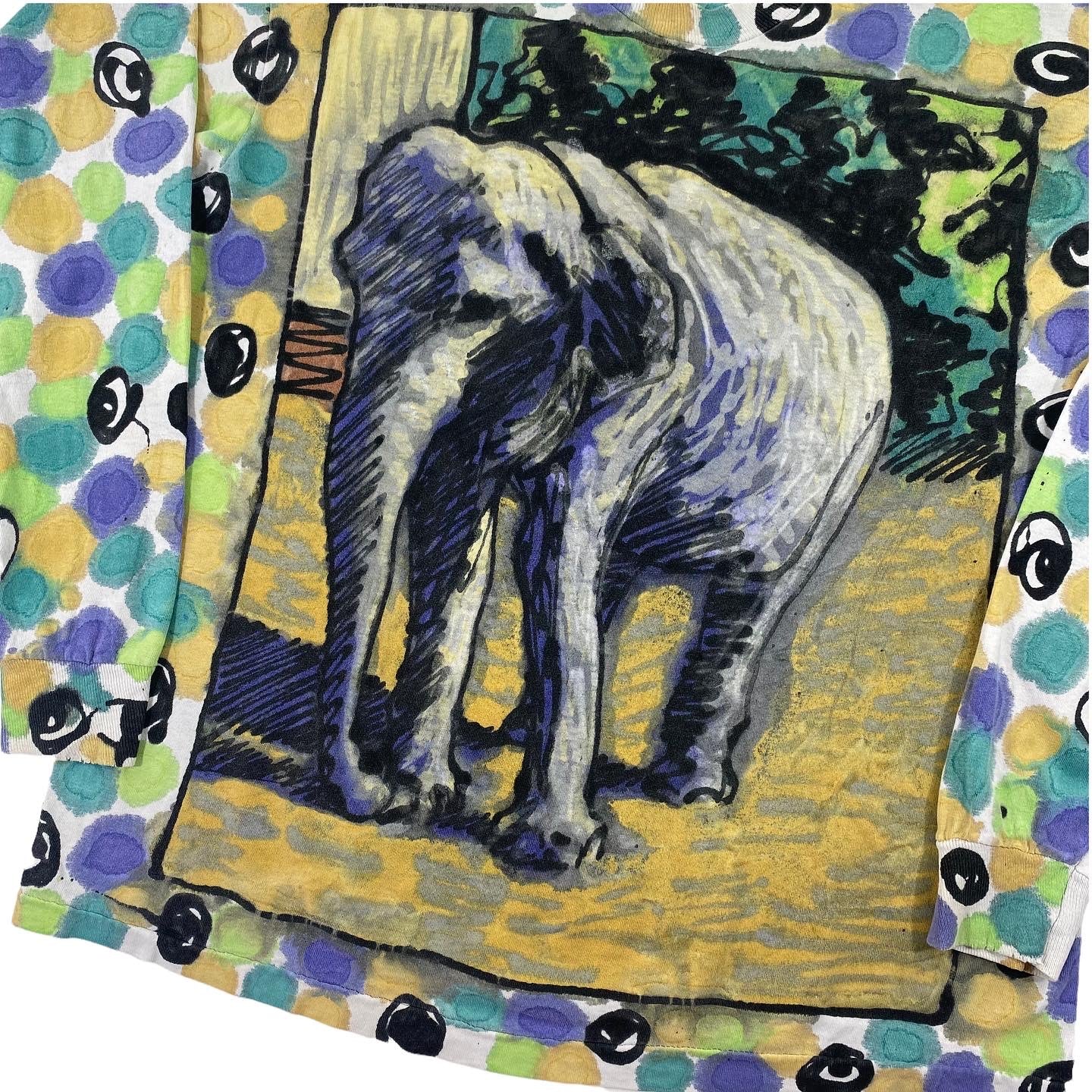 90s Elephant custom painted longsleeve shirt XL