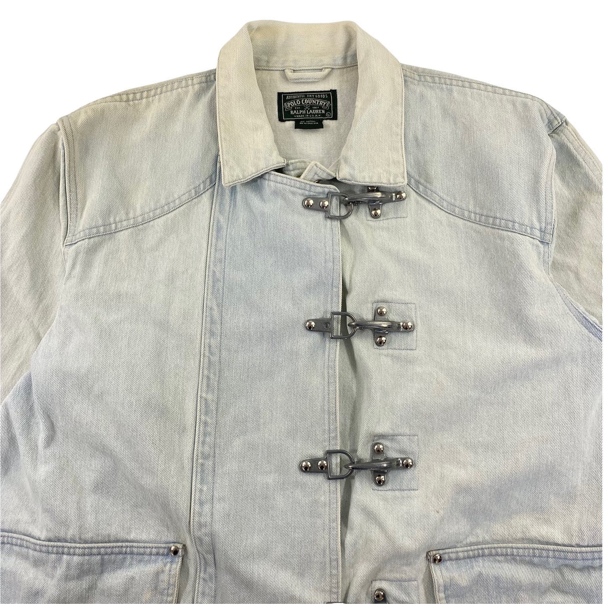 Polo country washed out blue fireman's clasp denim jacket Large