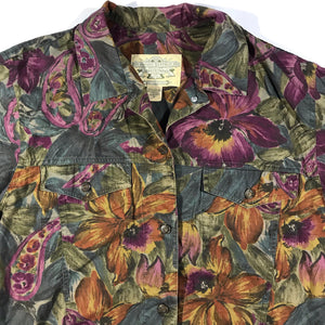 90s Banana republic safari & travel light weight floral jacket. Built like a denim jacket but made from shirt material. small