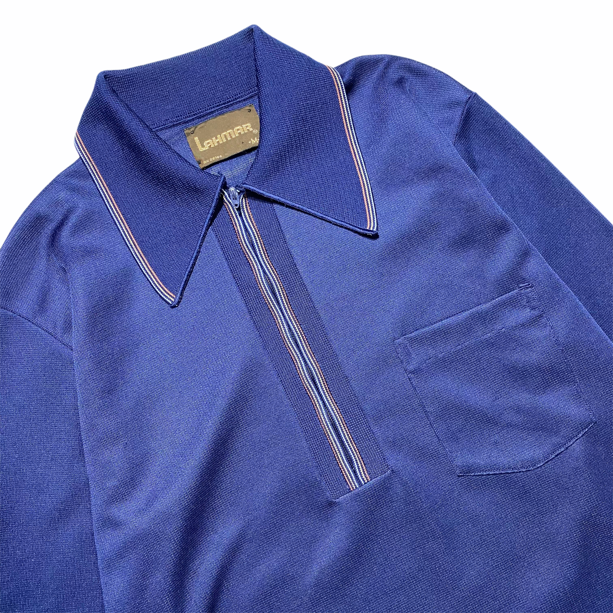 70s Wiseguy style polyester zip polo shirt. medium
