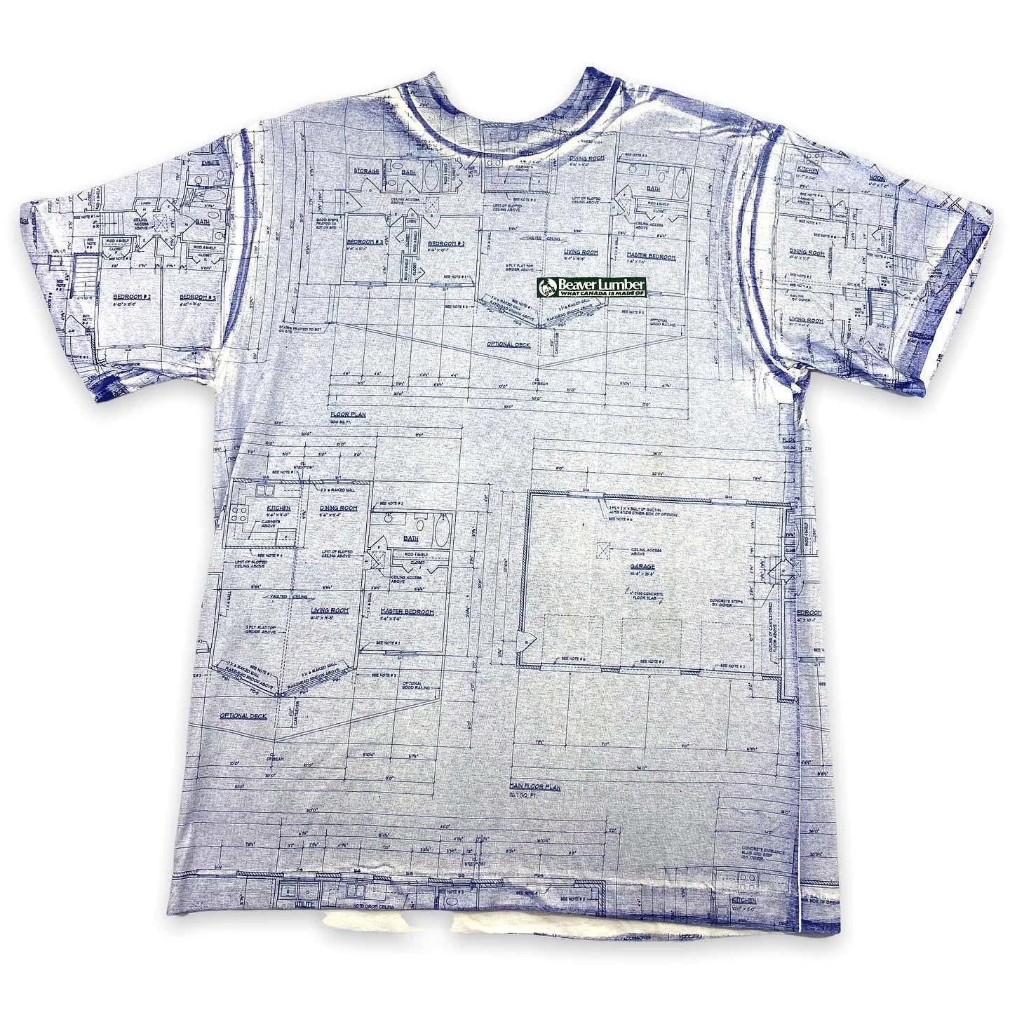 90s Blueprint all over print tee. Beaver lumber canada