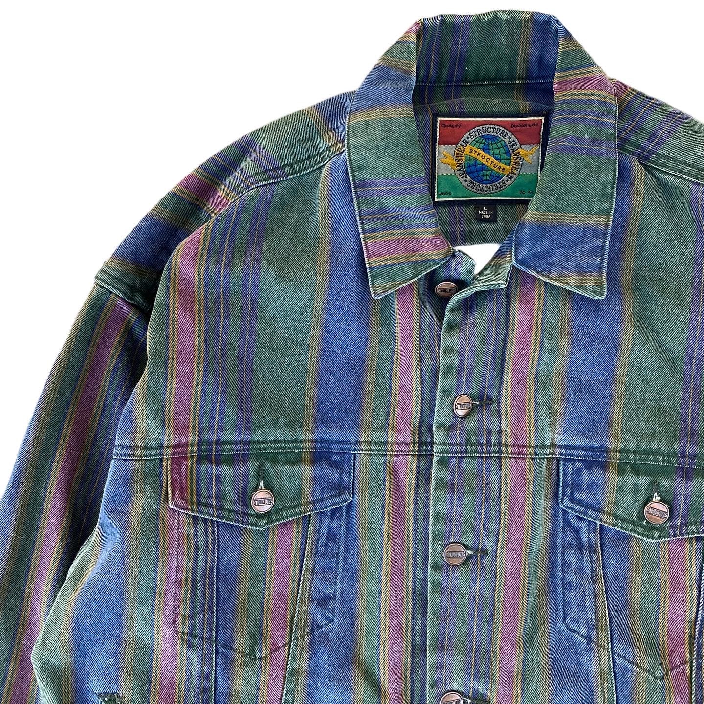 90s Structure striped denim jacket. large