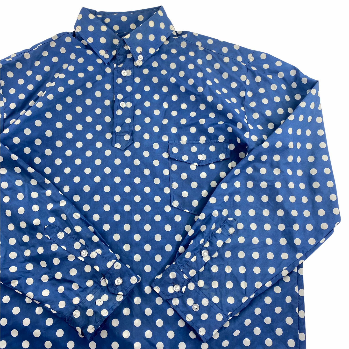 70s Nylon polka dot shirt. light weight. Large