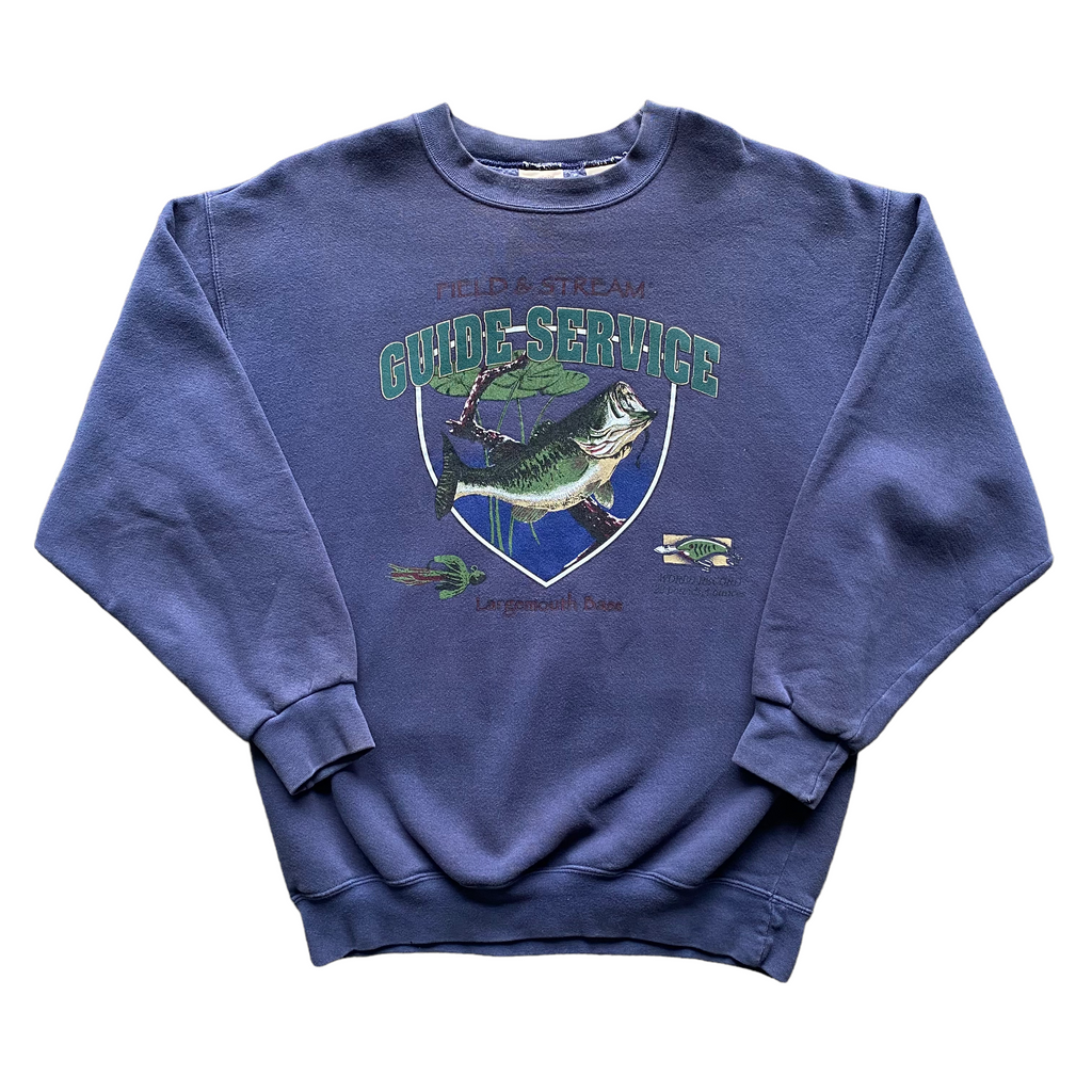 Vintage 90s Largemouth Bass Sweatshirt Largemouth Bass Crewneck Ocean  Wildlife Fishing Sweater Largemouth Bass Fish Logo Print Blue Medium 