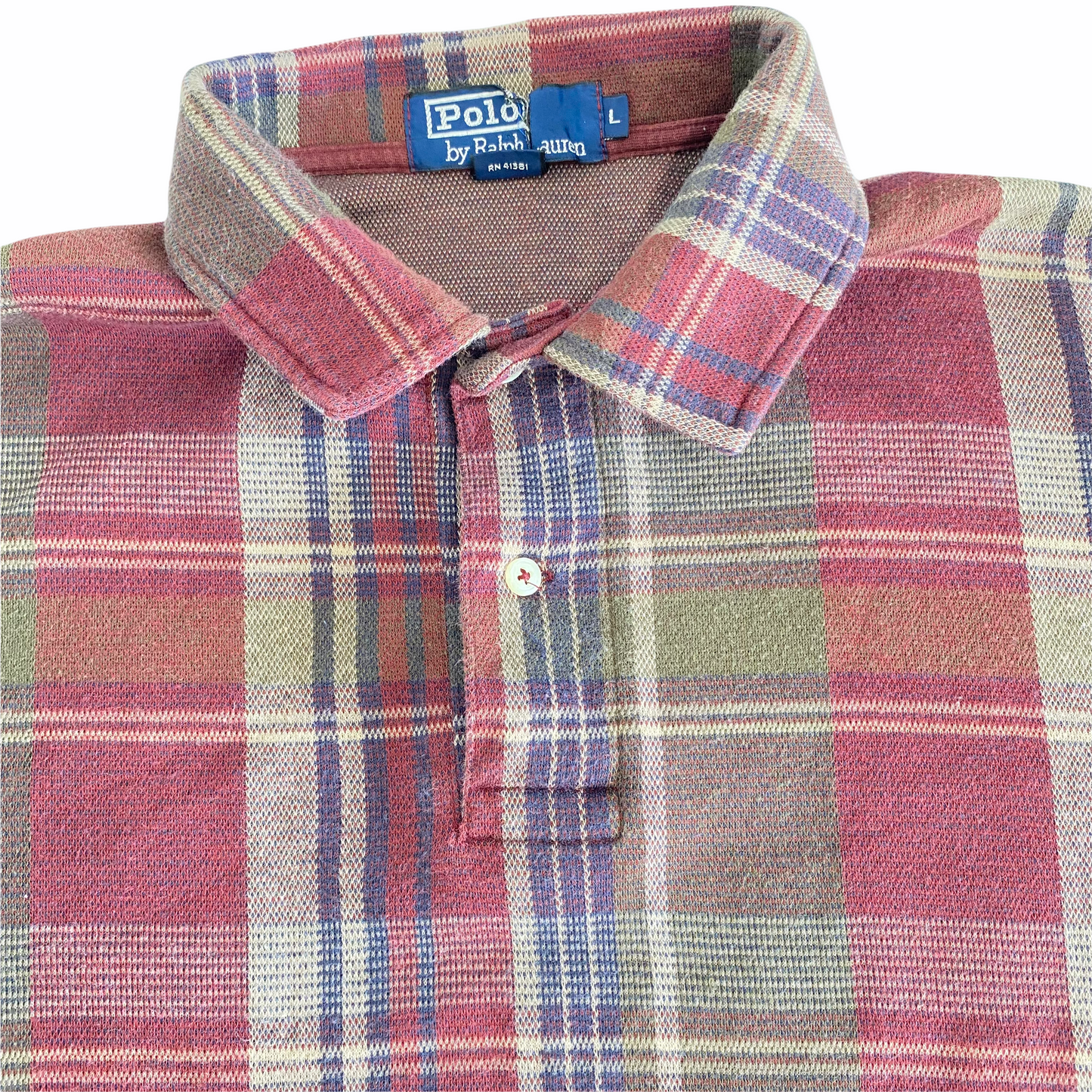 90s Tartan Woven Polo Shirt large