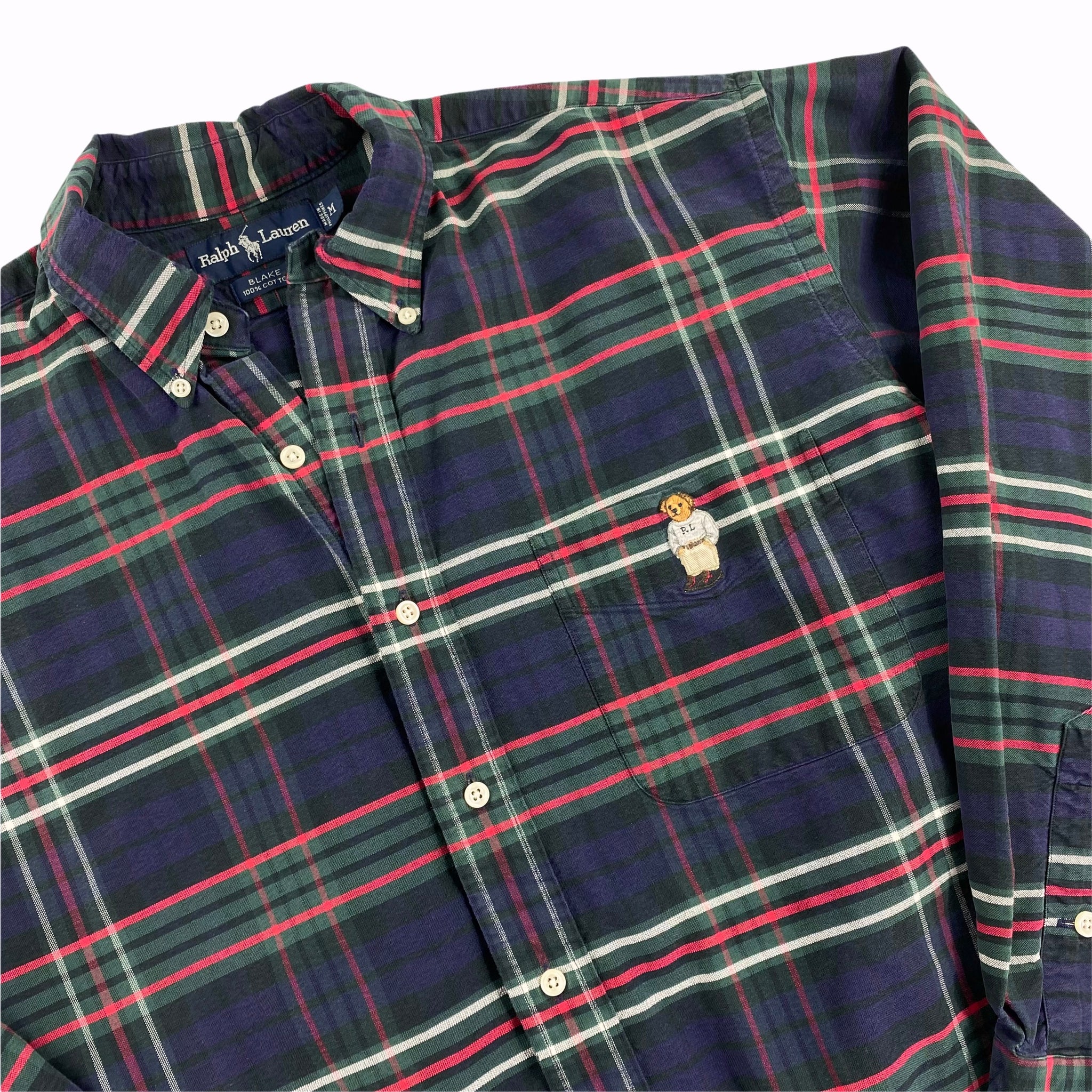 Polo ralph lauren tartan bear button down shirt medium