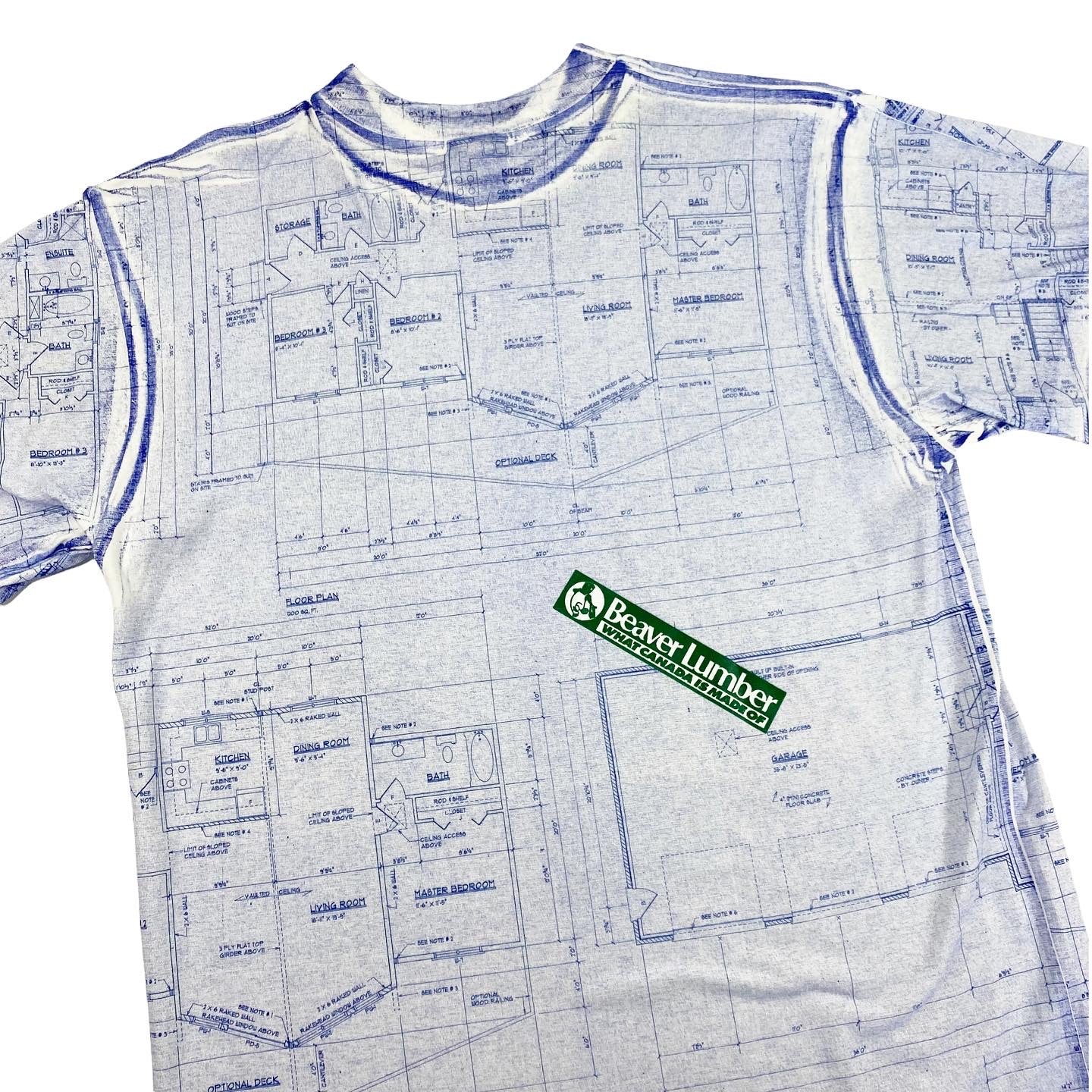 90s Blueprint all over print tee. Beaver lumber canada