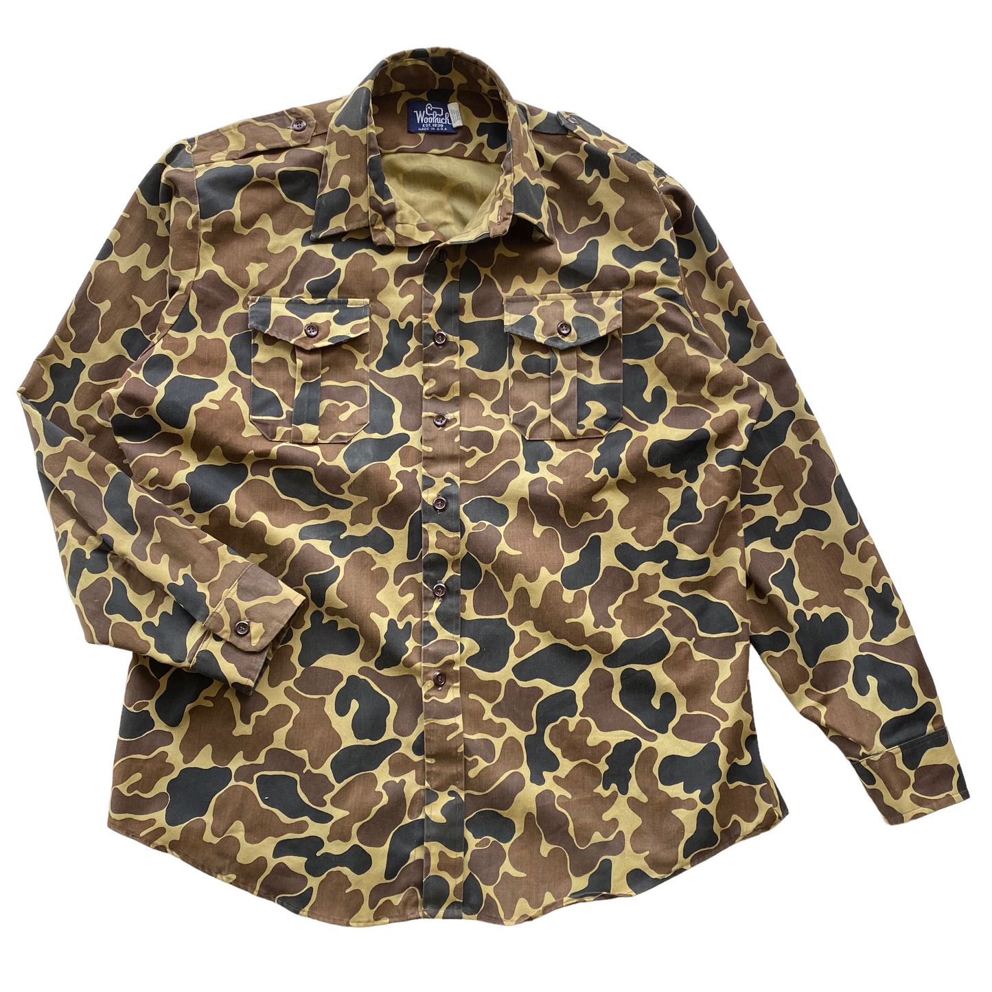 80s Woolrich field camo cotton shirt. XL