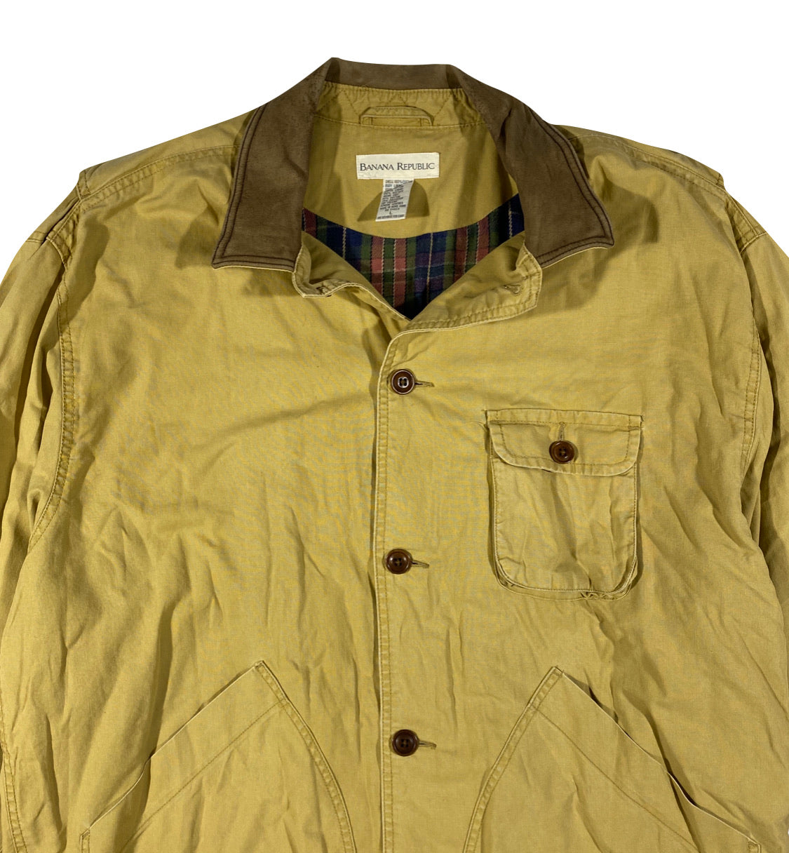 90s Banana republic chore coat. leather collar Large – Vintage Sponsor