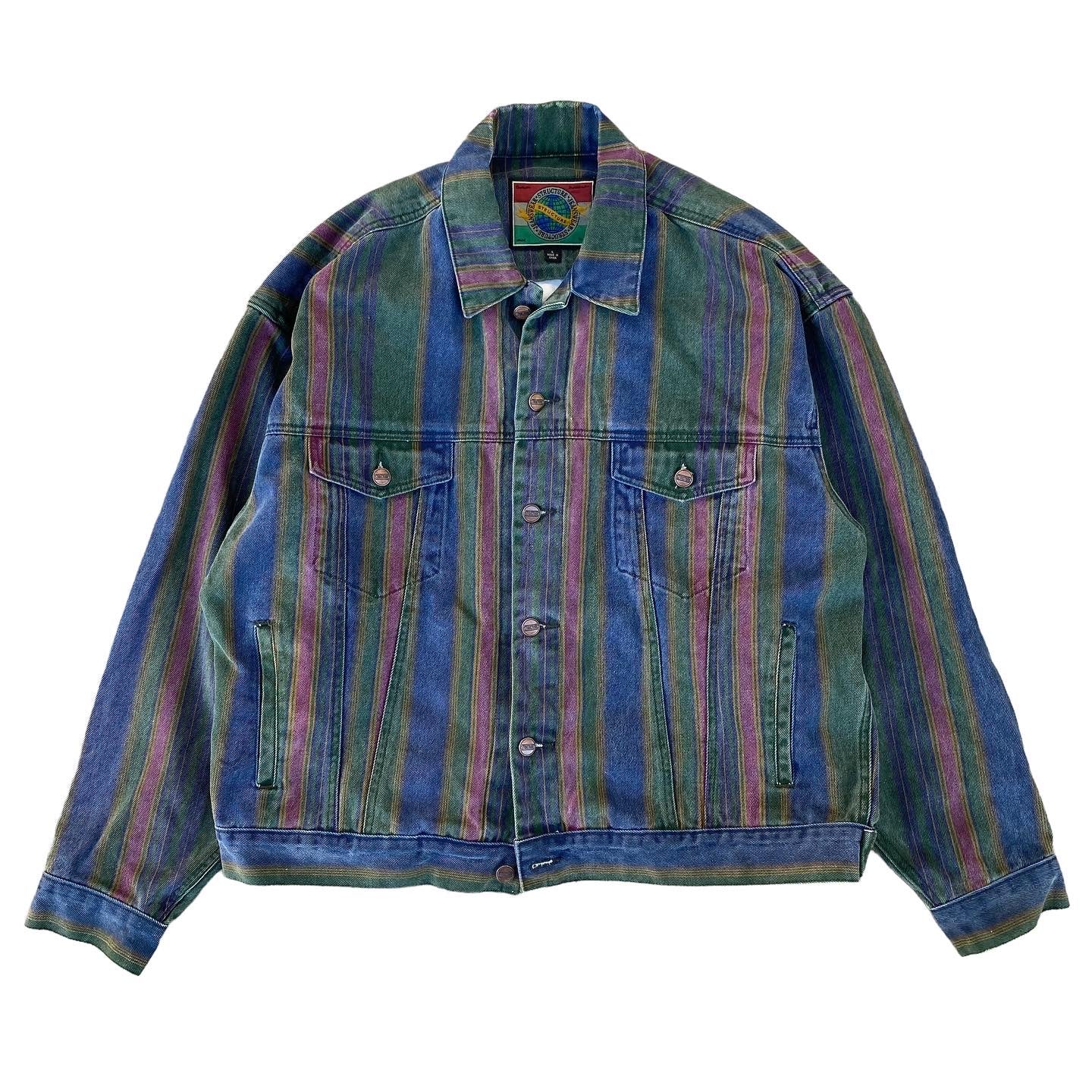 90s Structure striped denim jacket. large