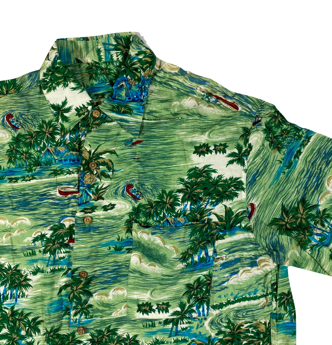 60s Aloha Shirt Wood Buttons XL