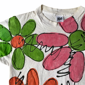 90s Hand Painted Flowers T-Shirt Large