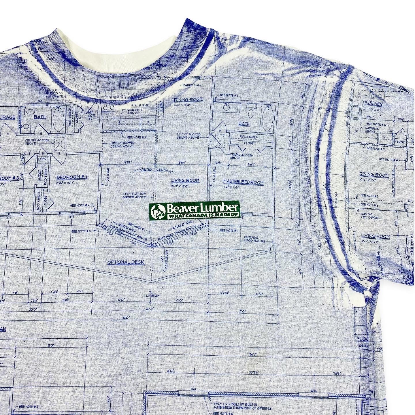 90s Blueprint all over print tee. Beaver lumber canada