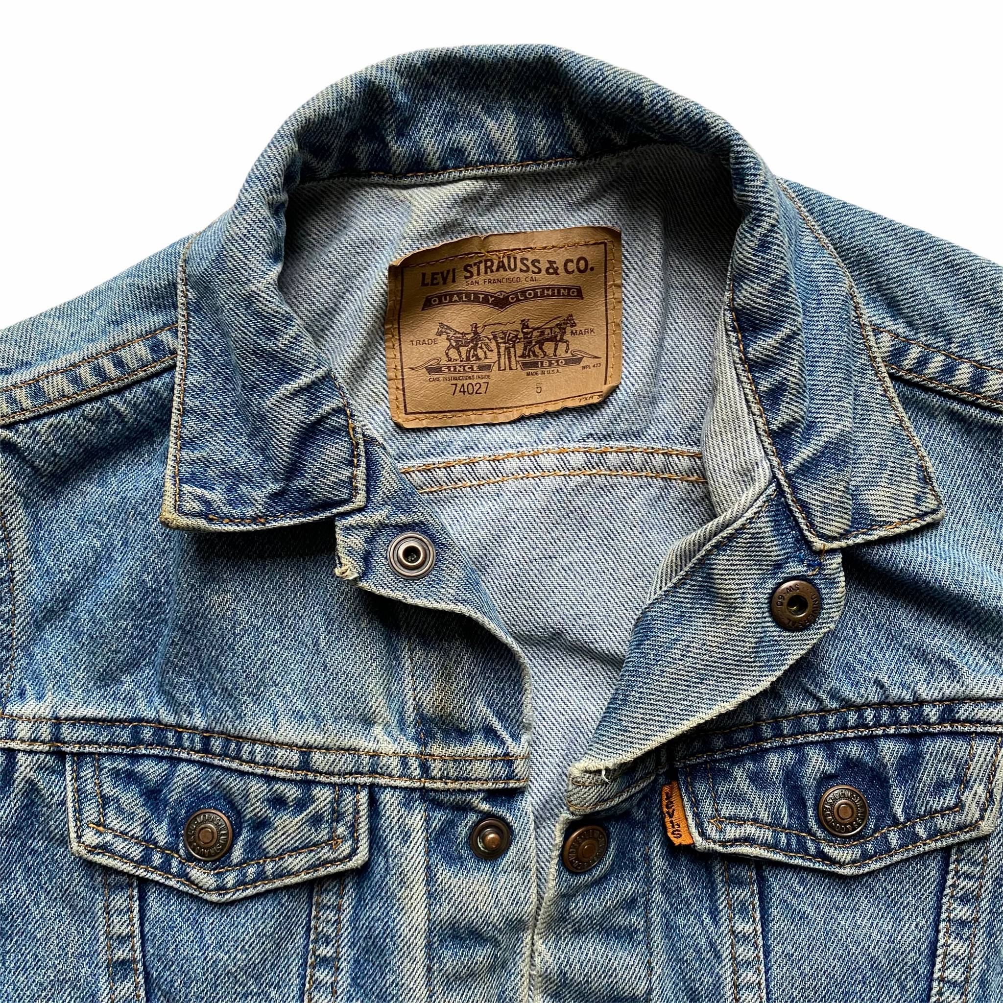80s Levi's orange tab denim jacket kids sz5 – Vintage Sponsor