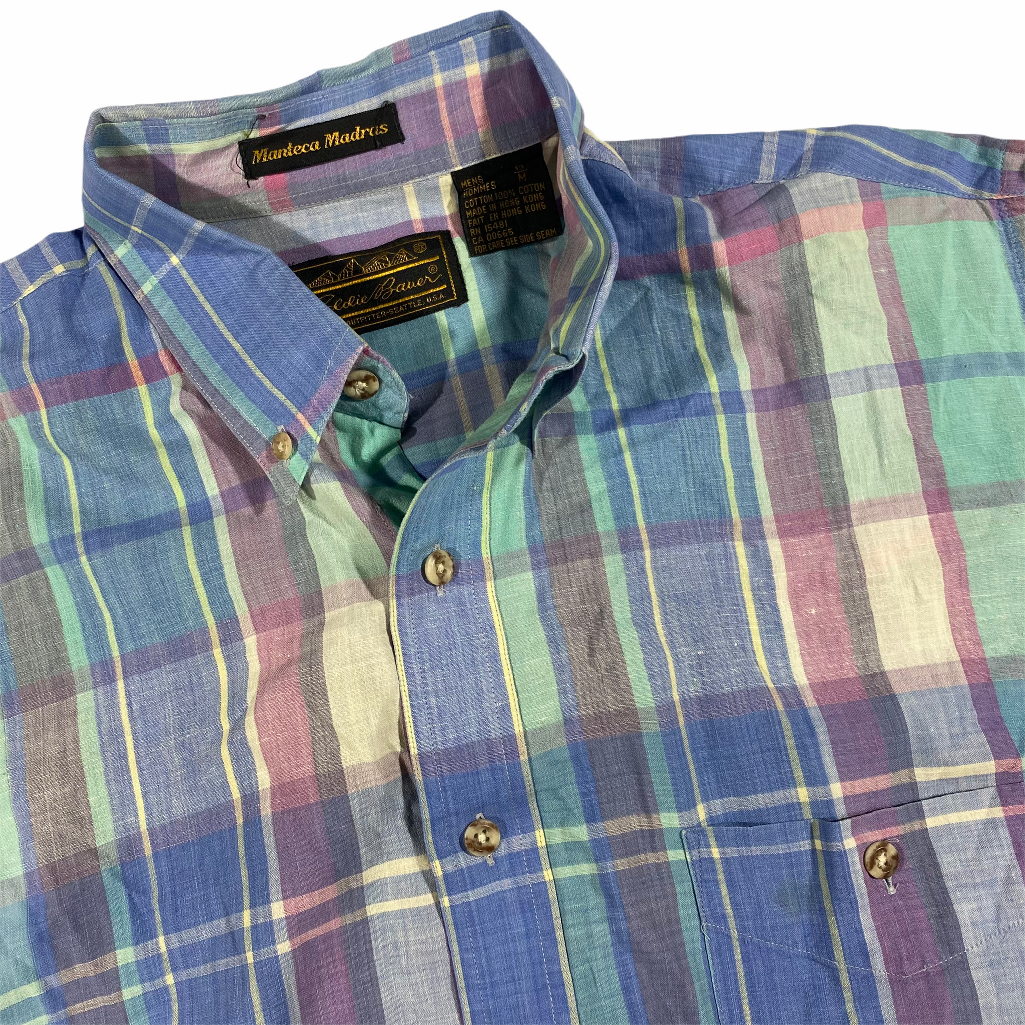 Vintage Eddie Bauer Tartan Patchwork Checkered Flannel Shirt Large