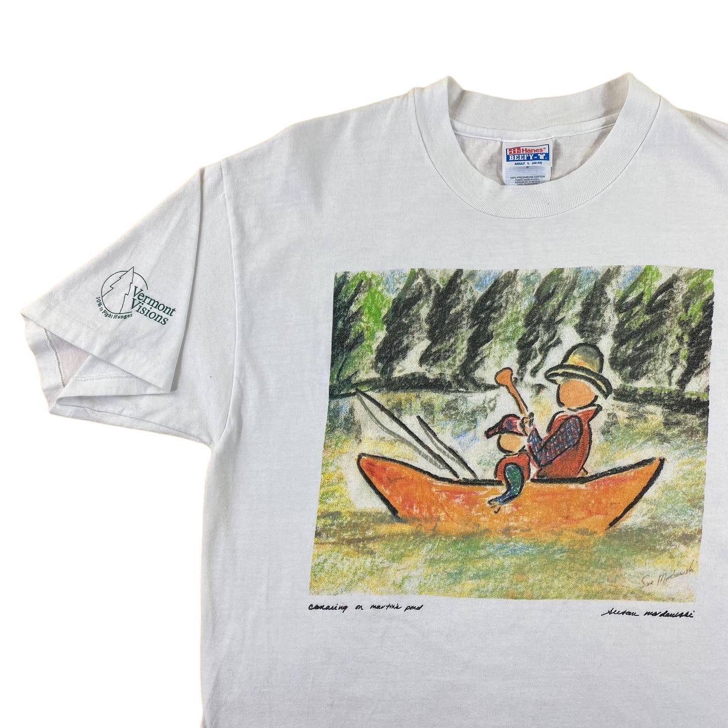 90s Fishing art tee. large