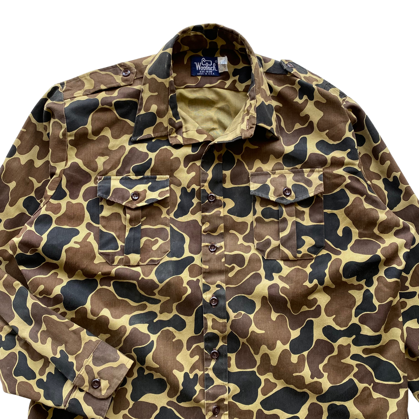 80s Woolrich field camo cotton shirt. XL